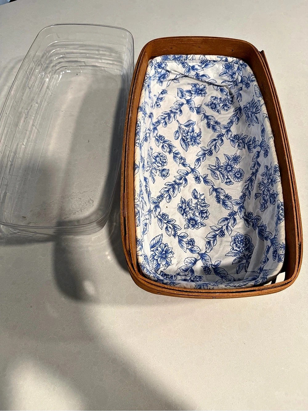 Longaberger Bread Basket Brown & Blue Floral Woven